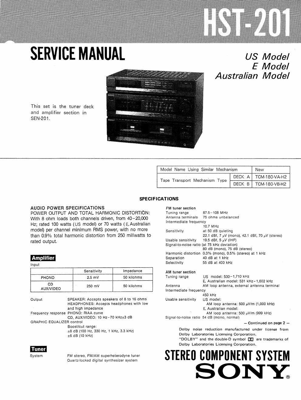 sony hst 201 service manual