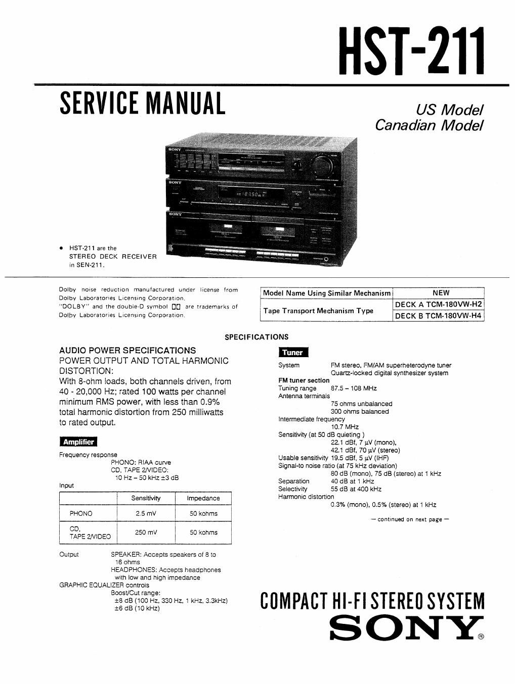 sony hst 211 service manual