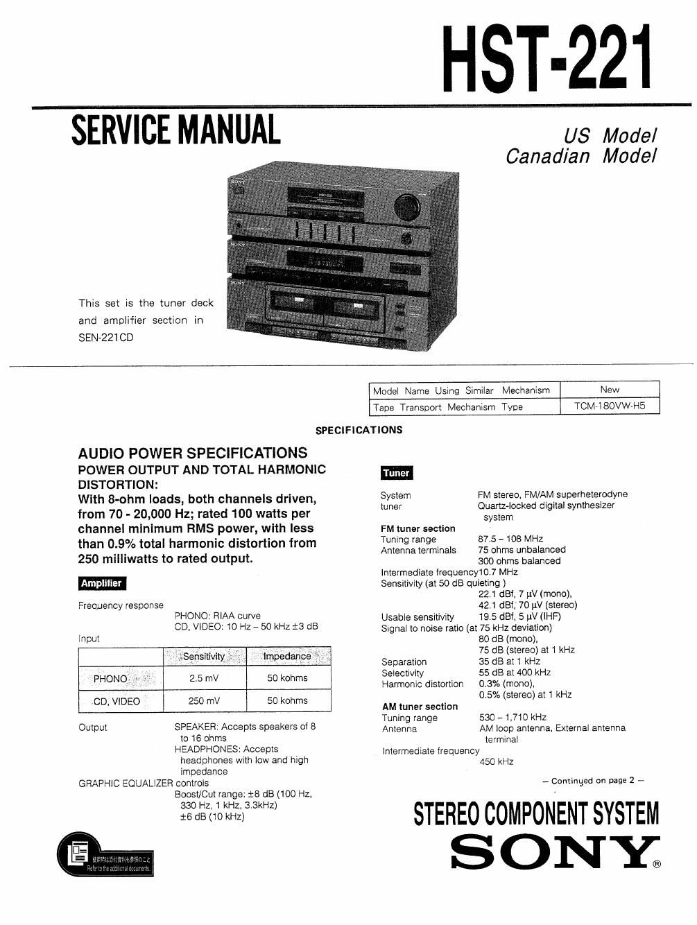 sony hst 221 service manual
