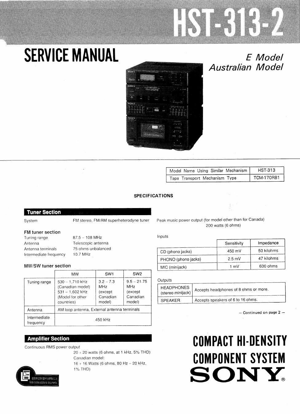 sony hst 3132 service manual