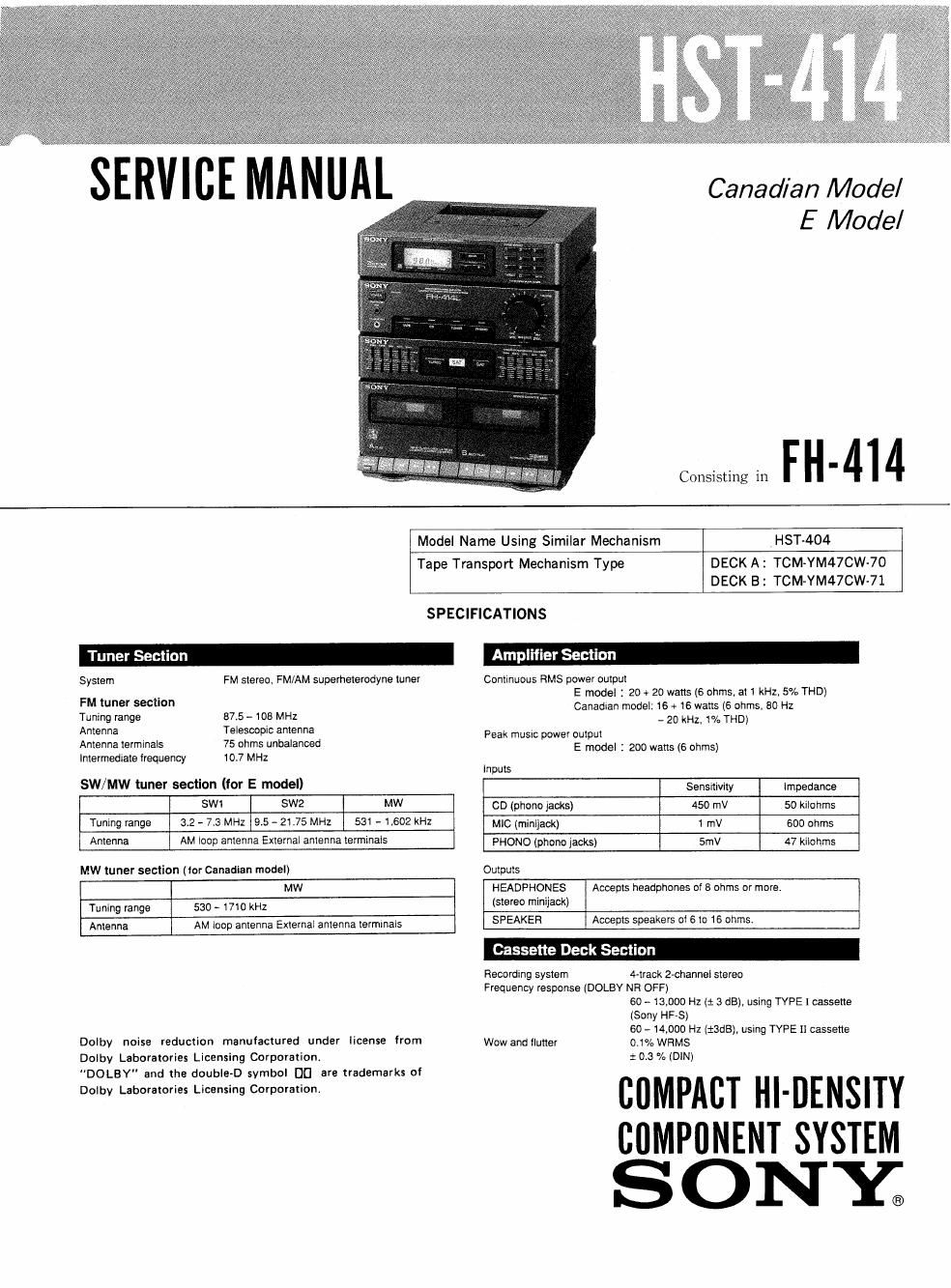 sony hst 414 service manual