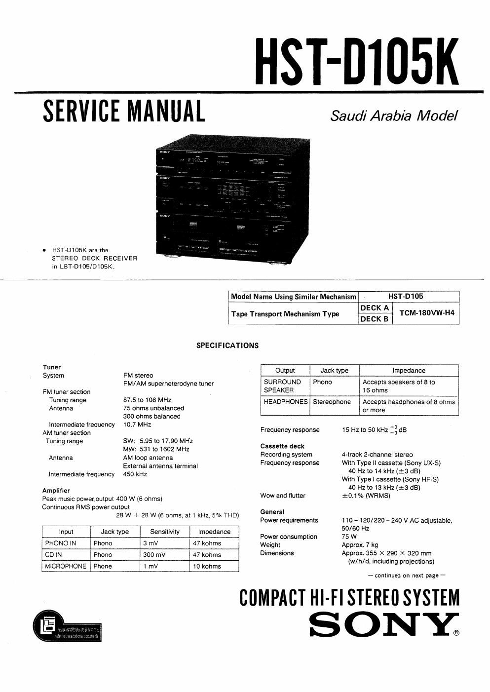 sony hstd 105 k service manual