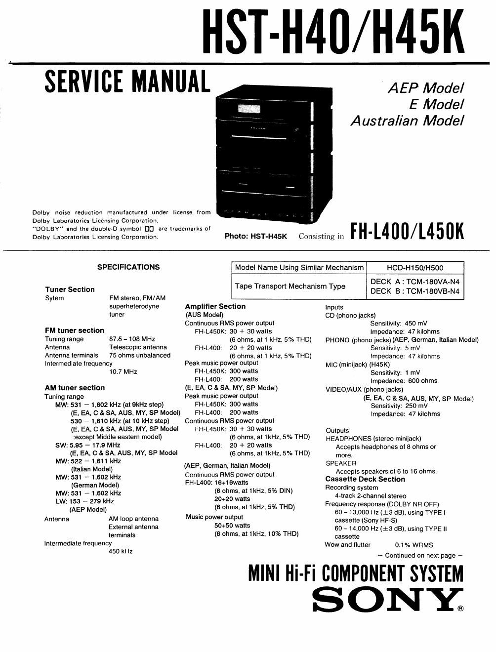 sony hsth 40 service manual