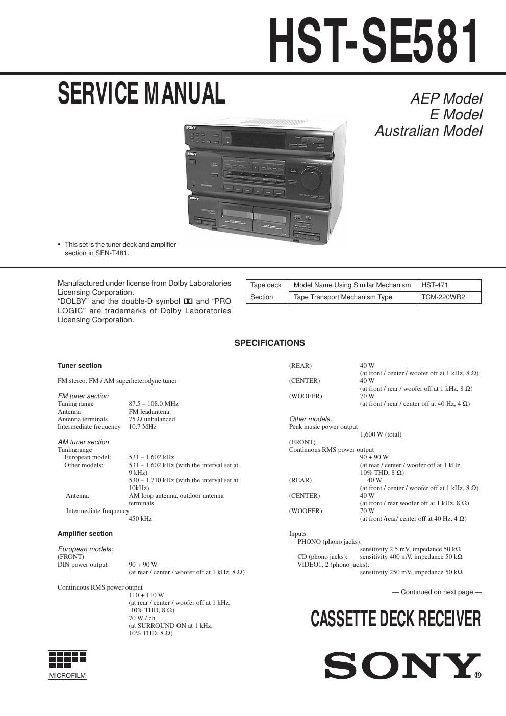 sony hstse 581 service manual