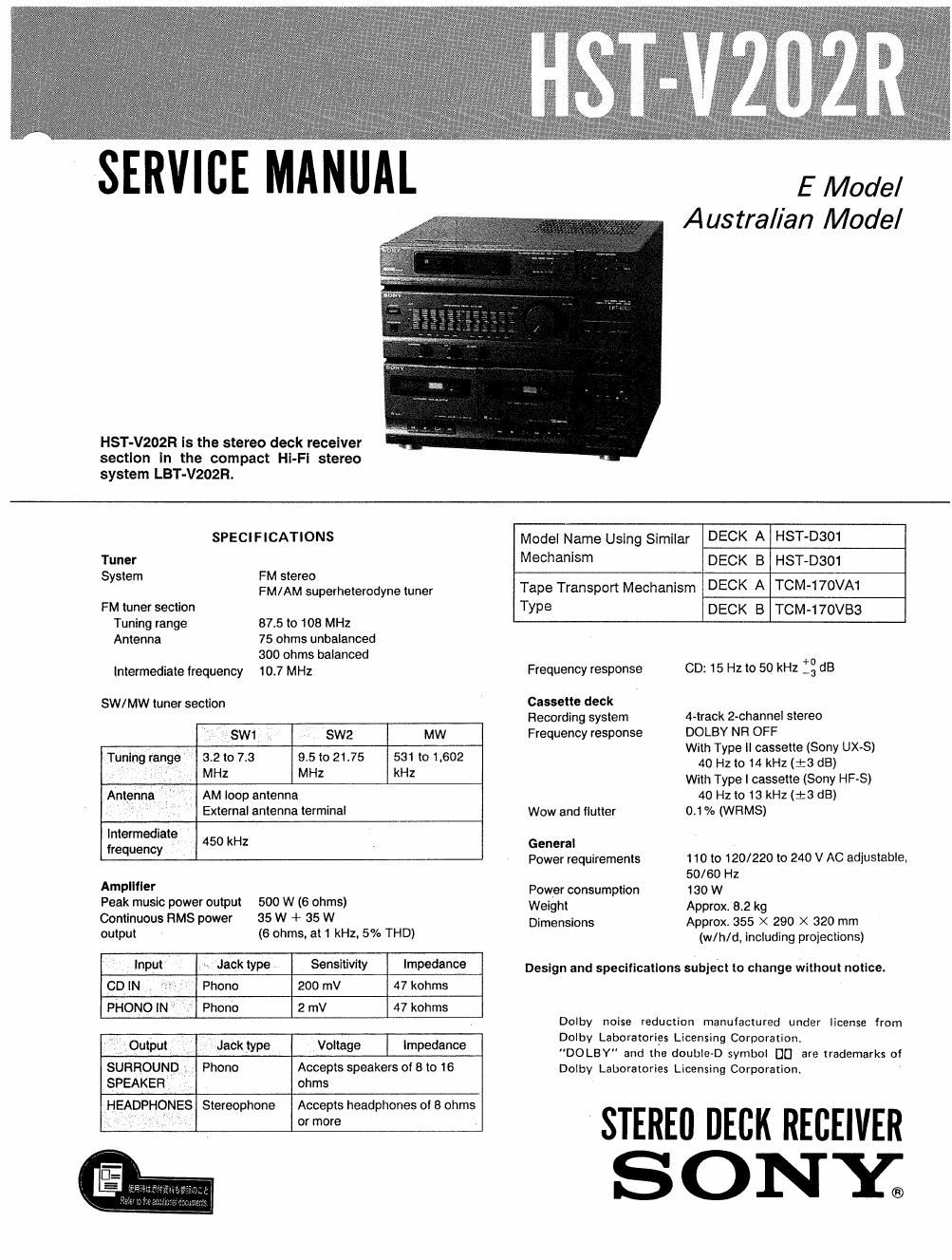 sony hstv 202 r service manual