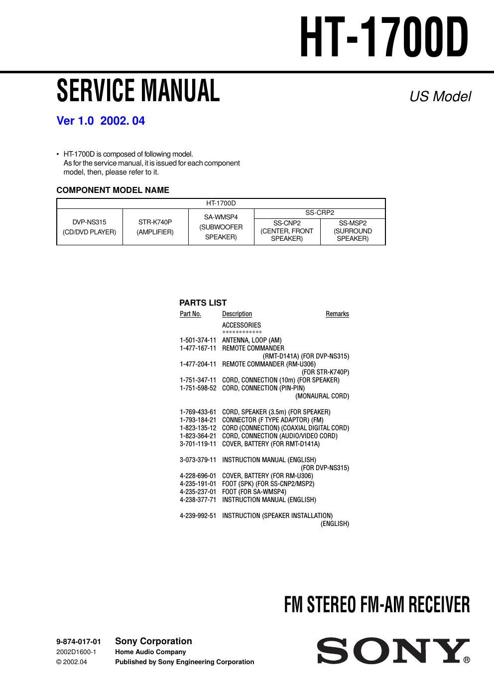 sony ht 1700 d service manual