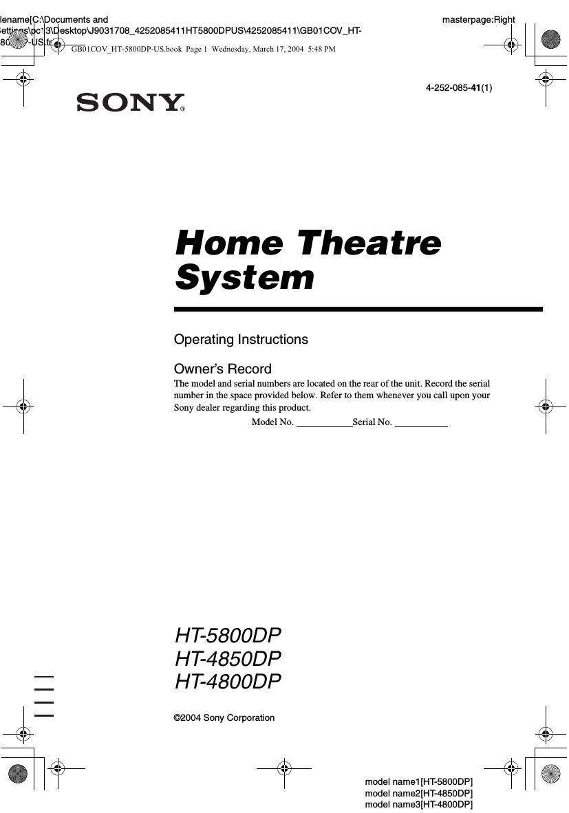 sony ht 4800 dp owners manual