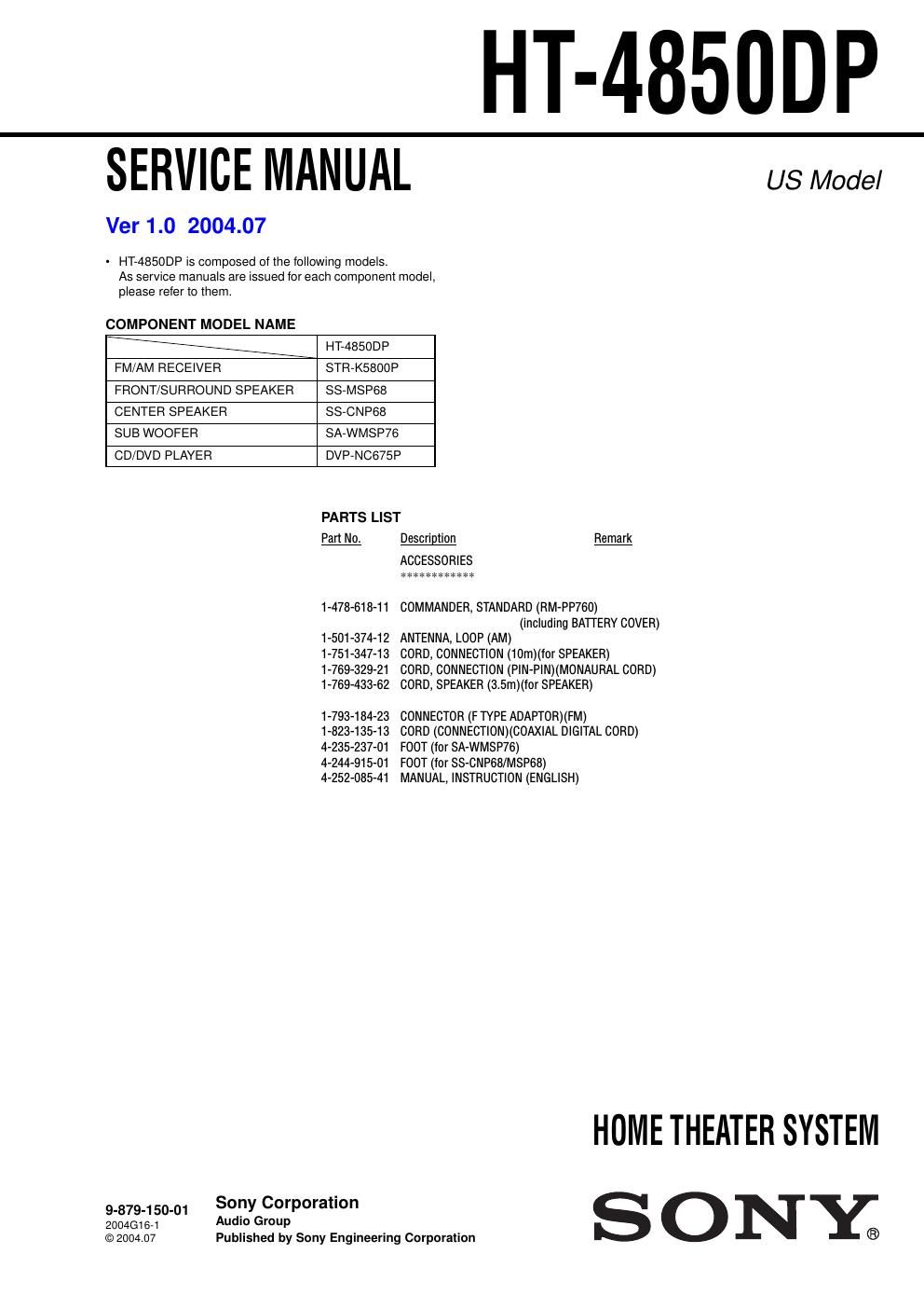 sony ht 4850 dp service manual