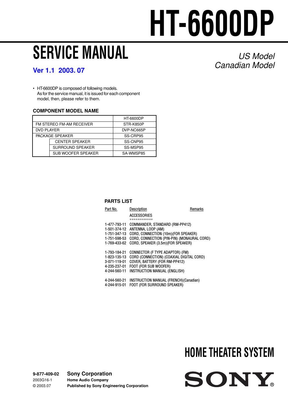 sony ht 6600 dp service manual