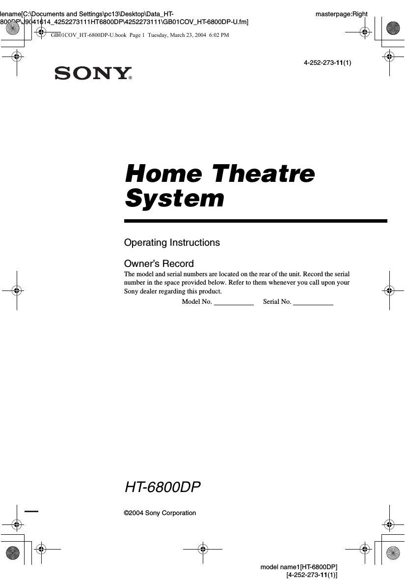 sony ht 6800 dp owners manual