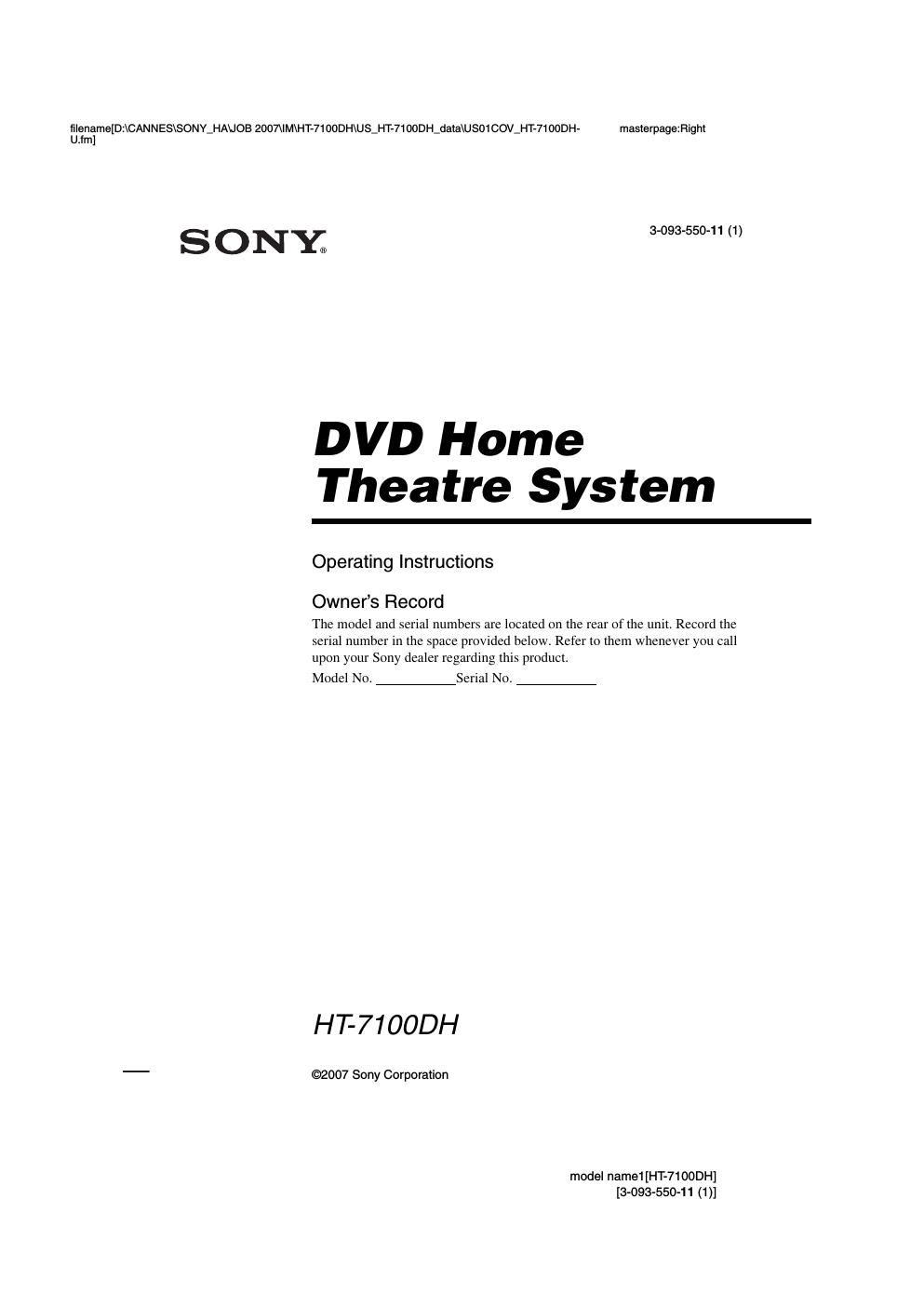 sony ht 7100 dh owners manual