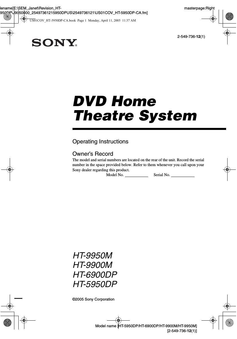 sony ht 9950 m owners manual