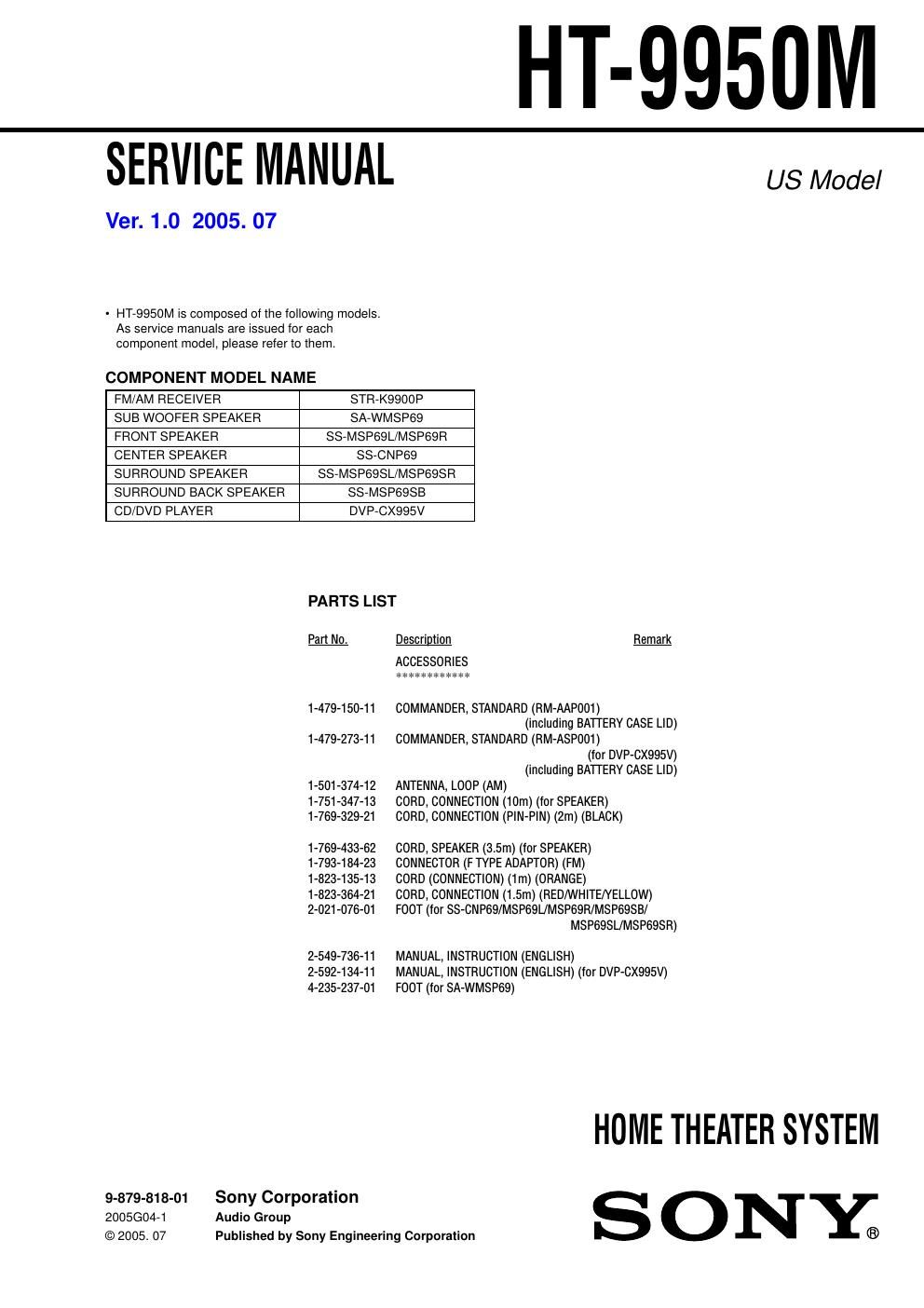 sony ht 9950 m service manual