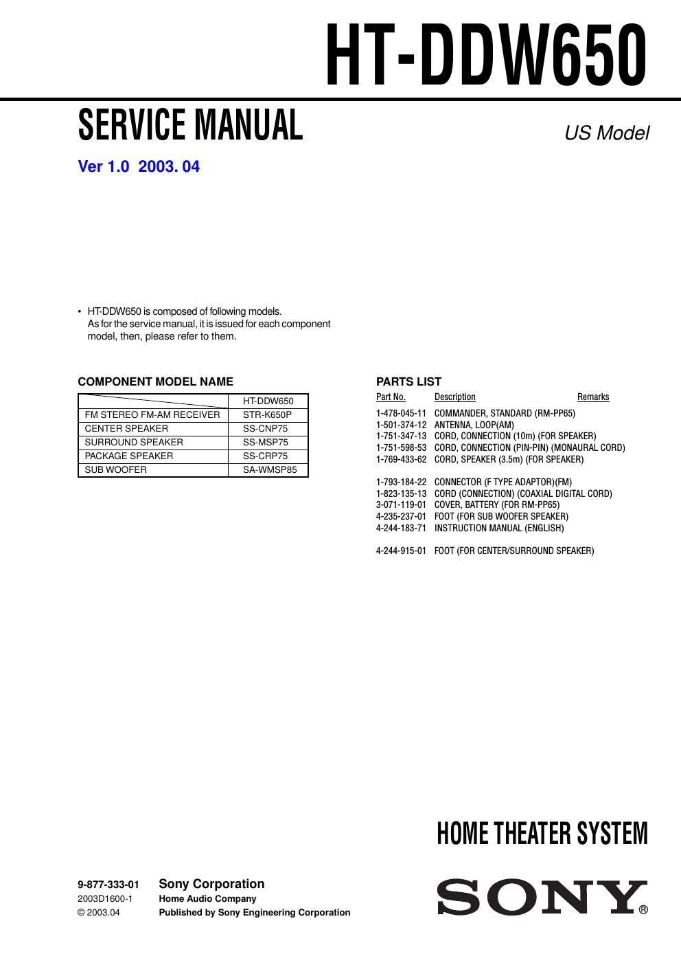 sony htddw 650 service manual