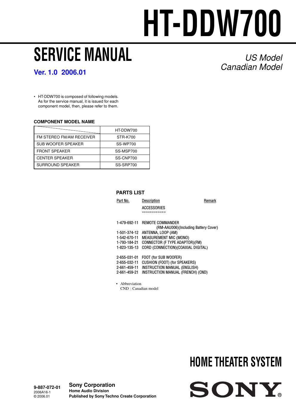 sony htddw 700 service manual