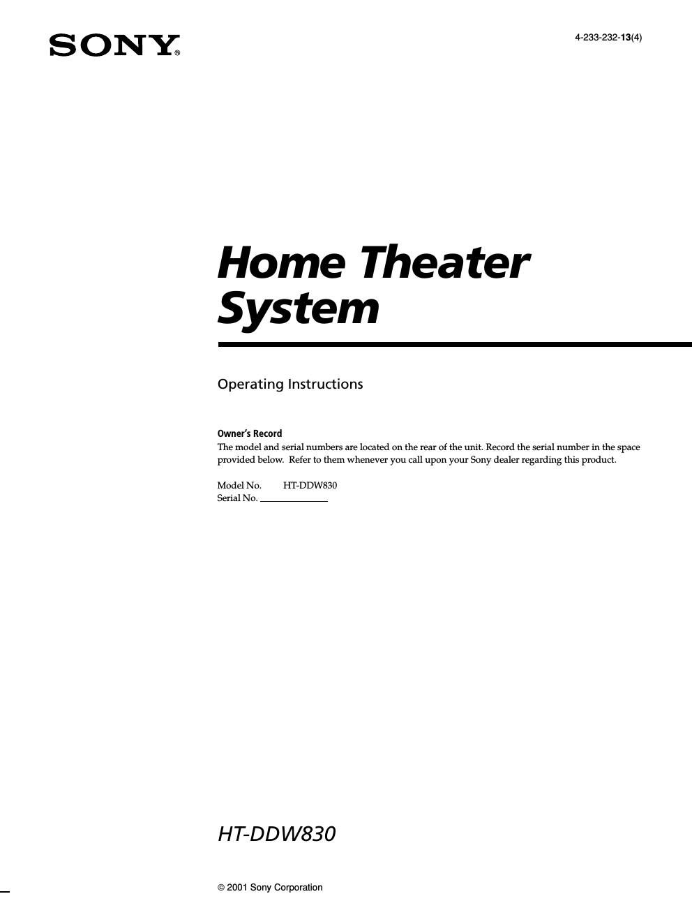 sony htddw 830 owners manual