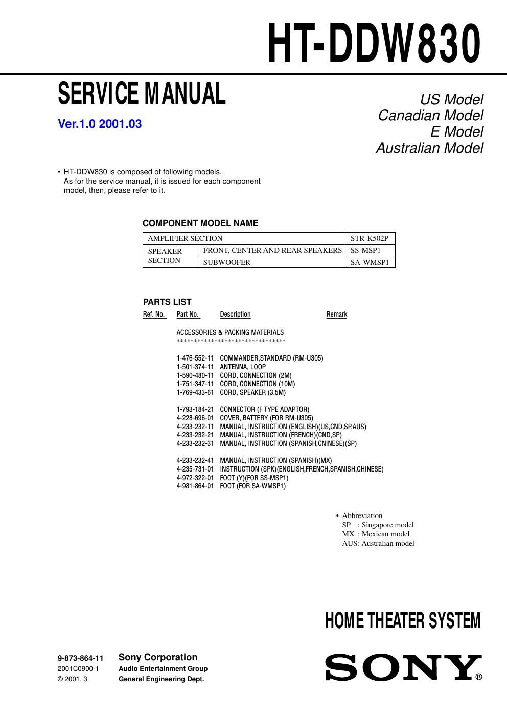 sony htddw 830 service manual