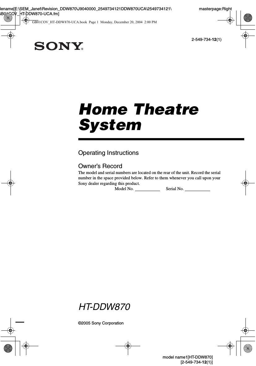 sony htddw 870 owners manual