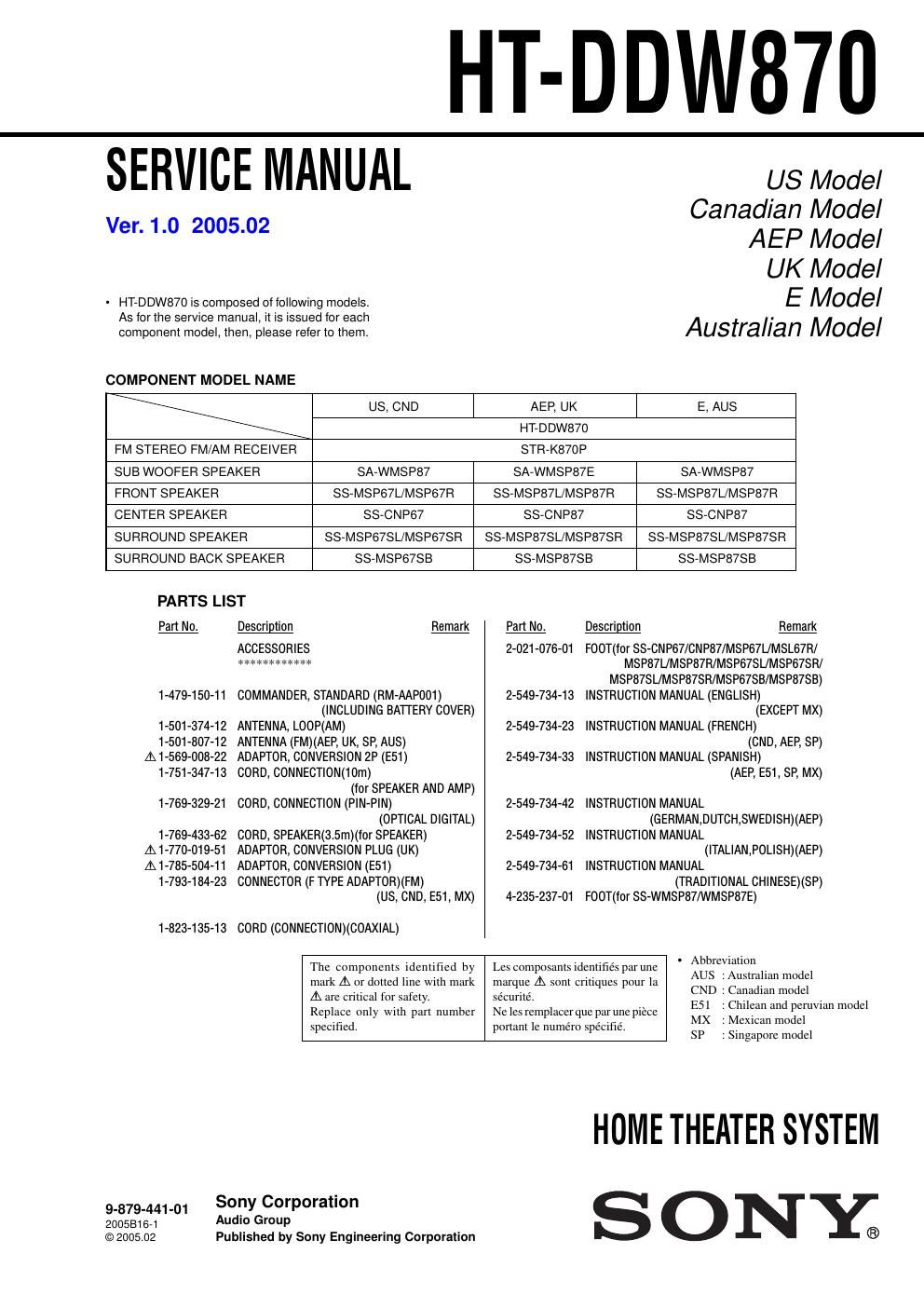 sony htddw 870 service manual