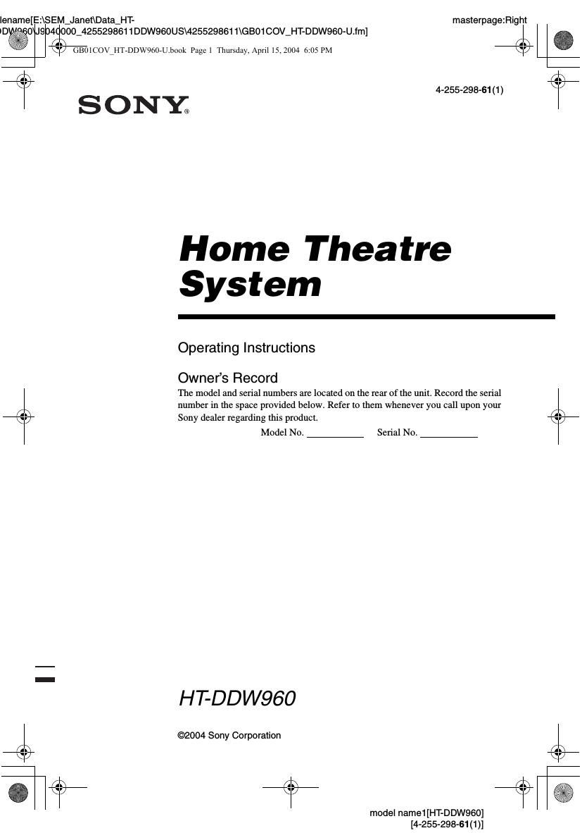 sony htddw 960 owners manual