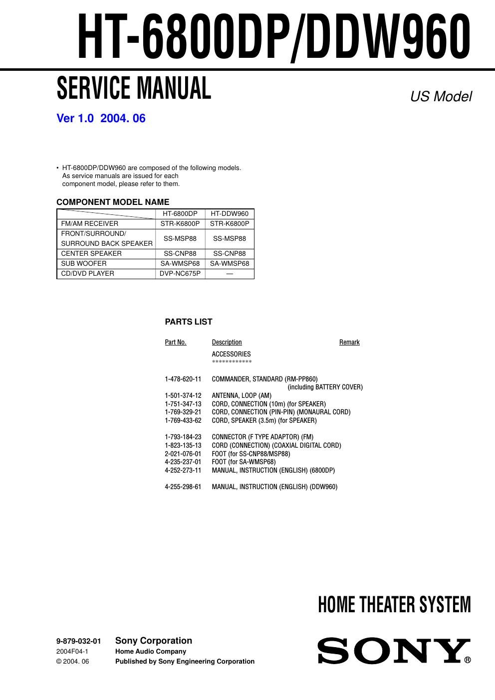 sony htddw 960 service manual