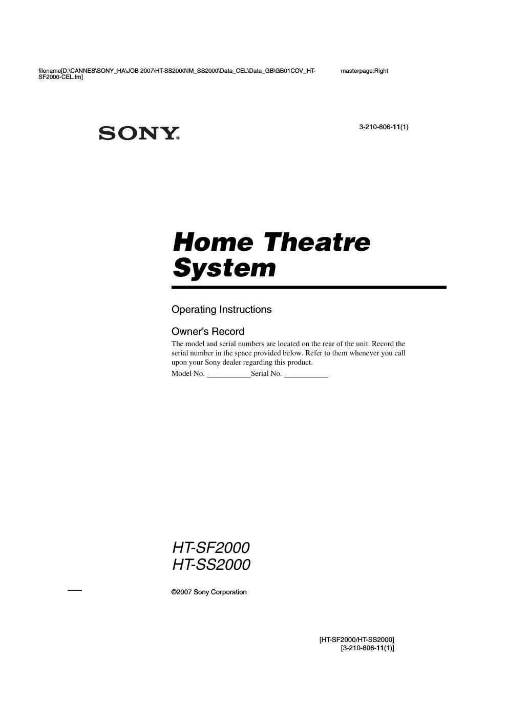 sony htsf 2000 owners manual
