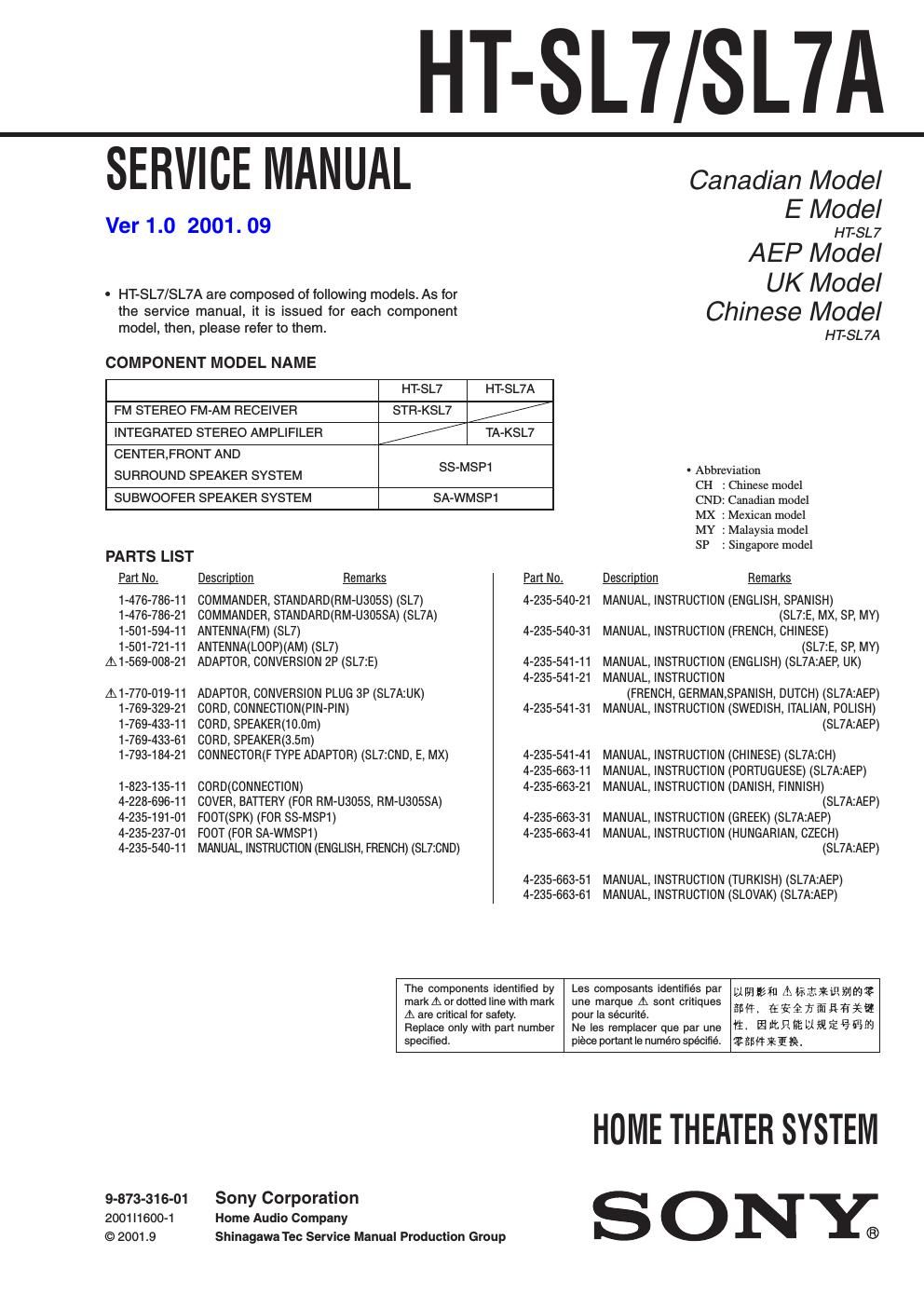 sony htsl 7 service manual