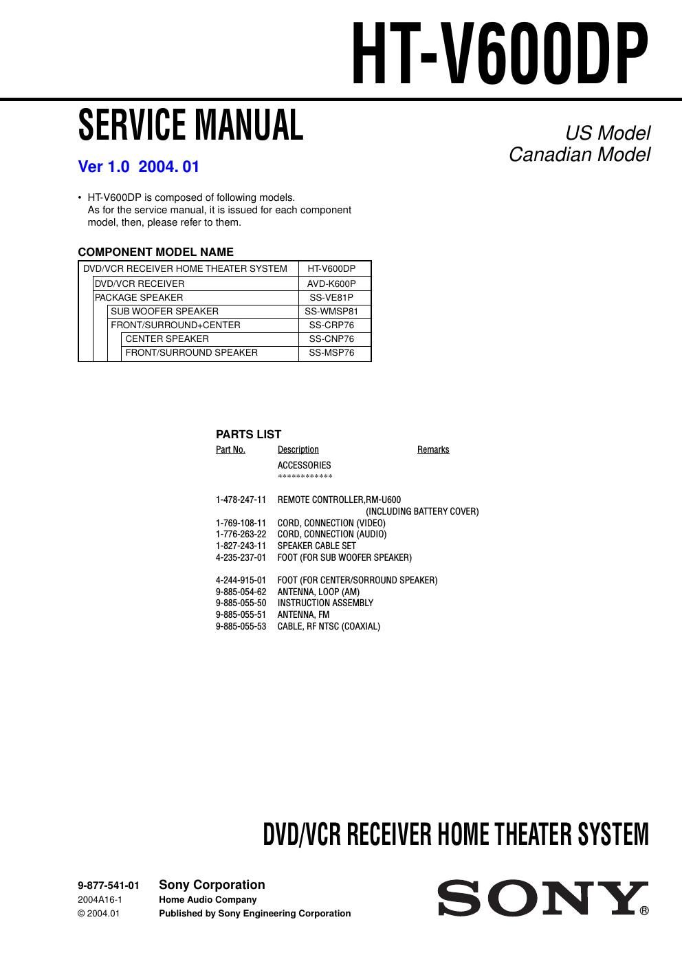 sony htv 600 dp service manual