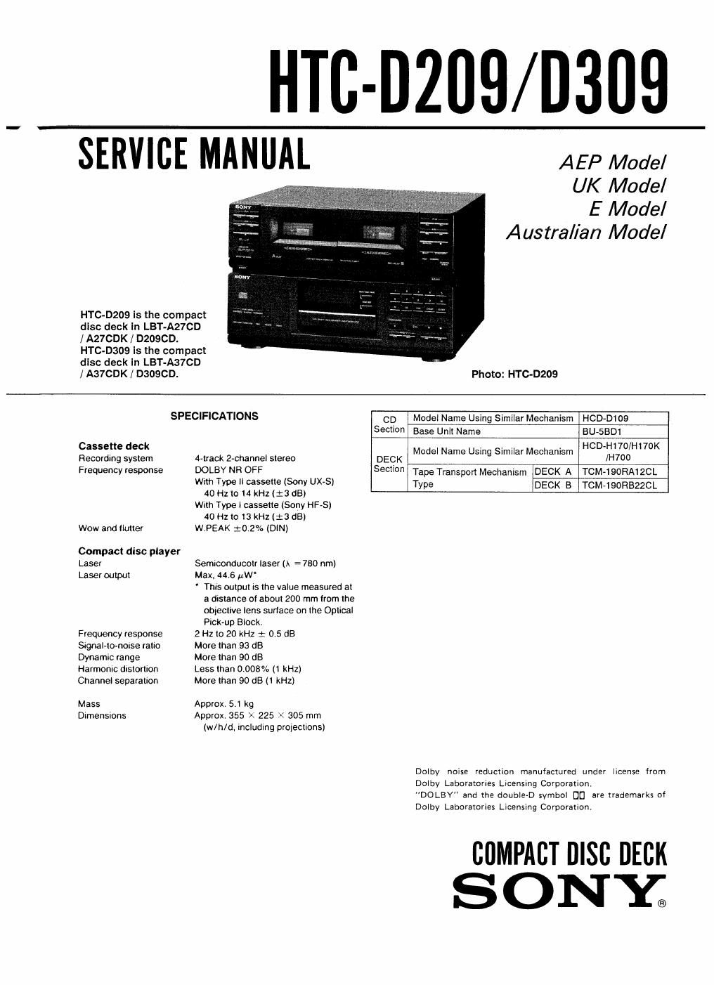 sony htc d 209 service manual