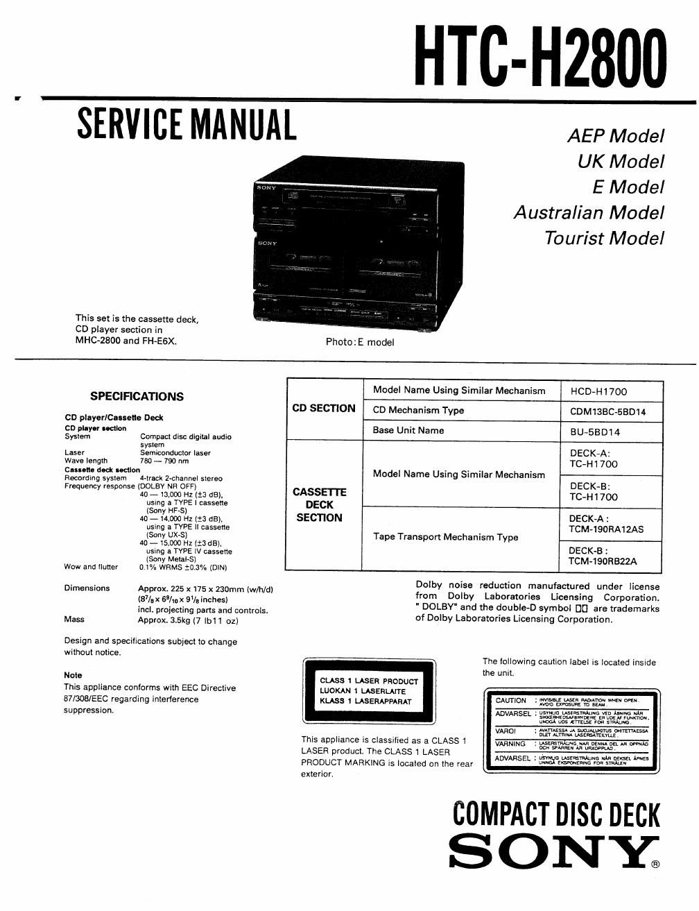 sony htch 2800 service manual