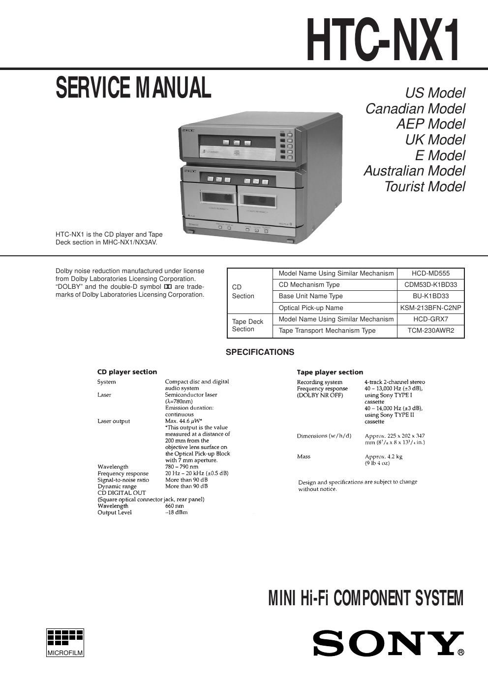 sony htcnx 1 service manual