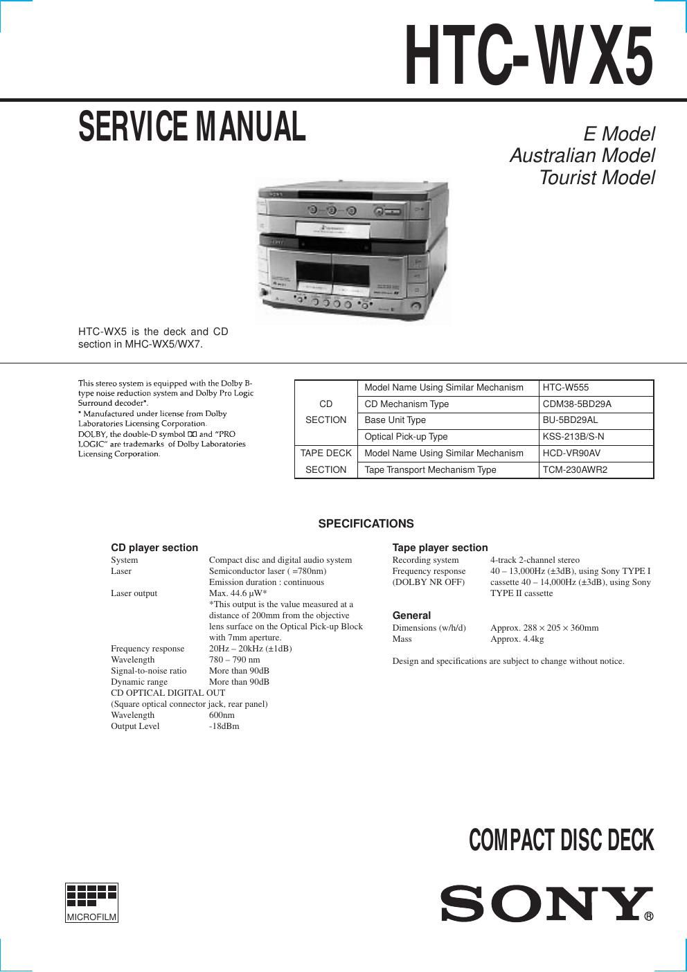 sony htcwx 5 service manual