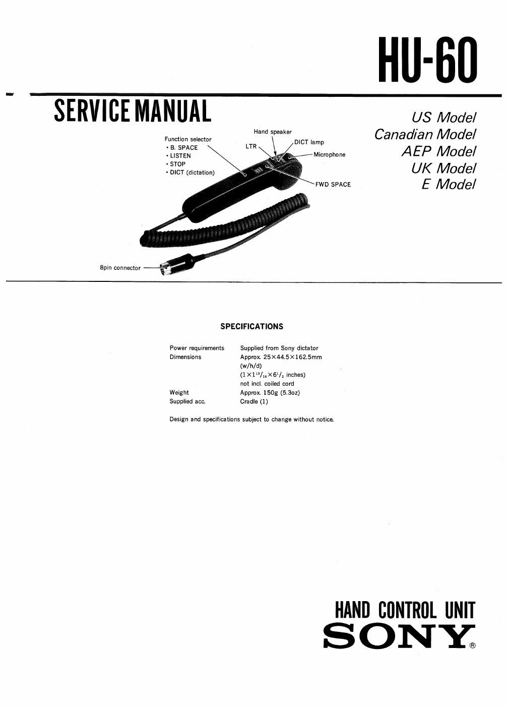 sony hu 60 service manual