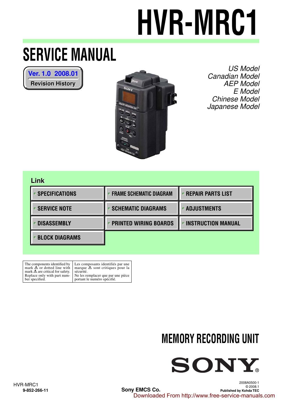 sony hvrmrc 1 service manual