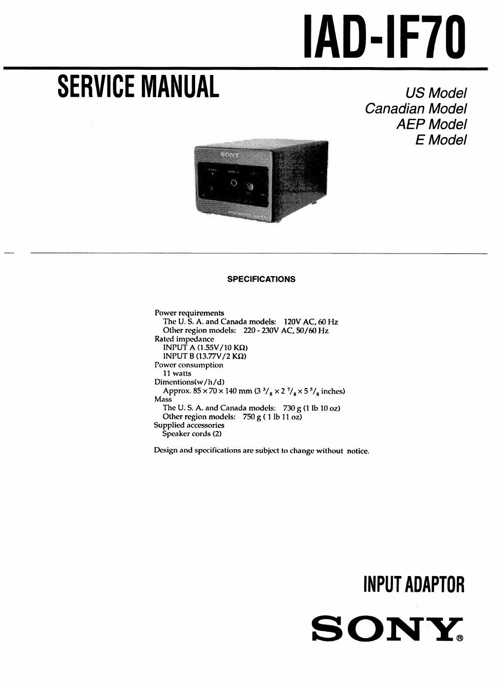 sony iadif 70 service manual