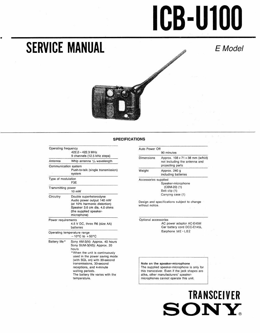 sony icbu 100 service manual