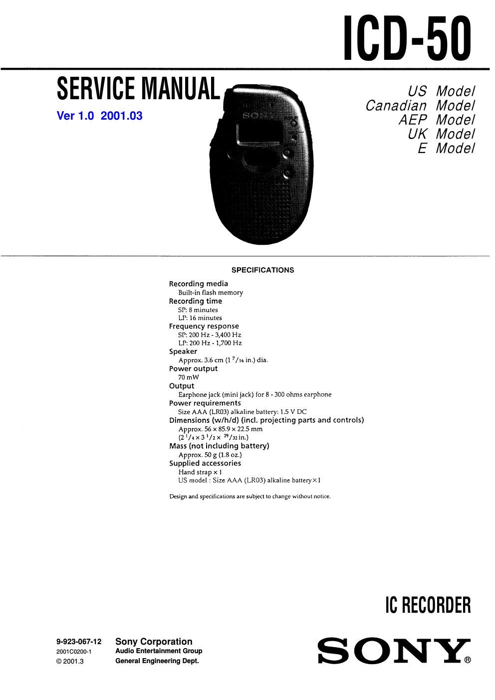 sony icd 50 service manual