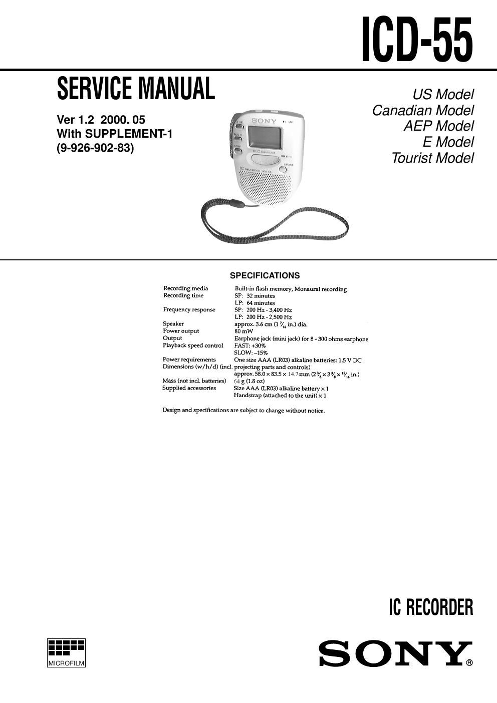 sony icd 55 service manual