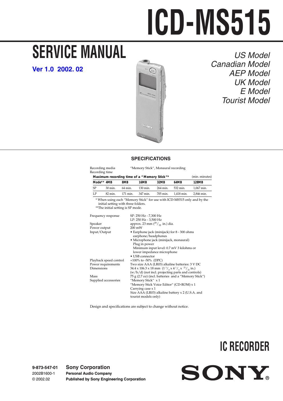 sony icd ms 515 service manual