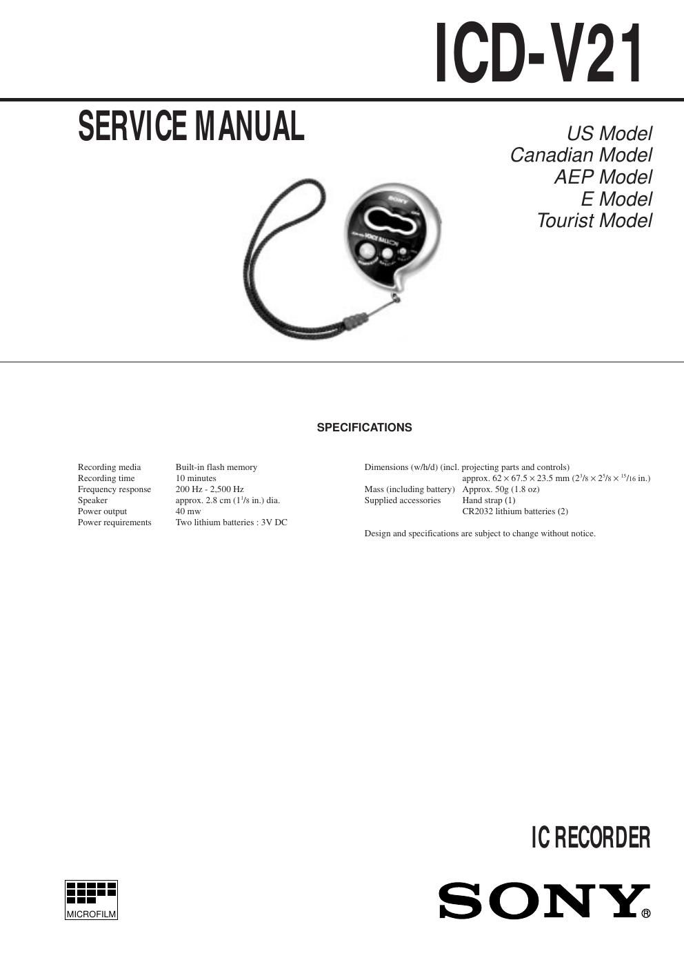 sony icd v 21 service manual