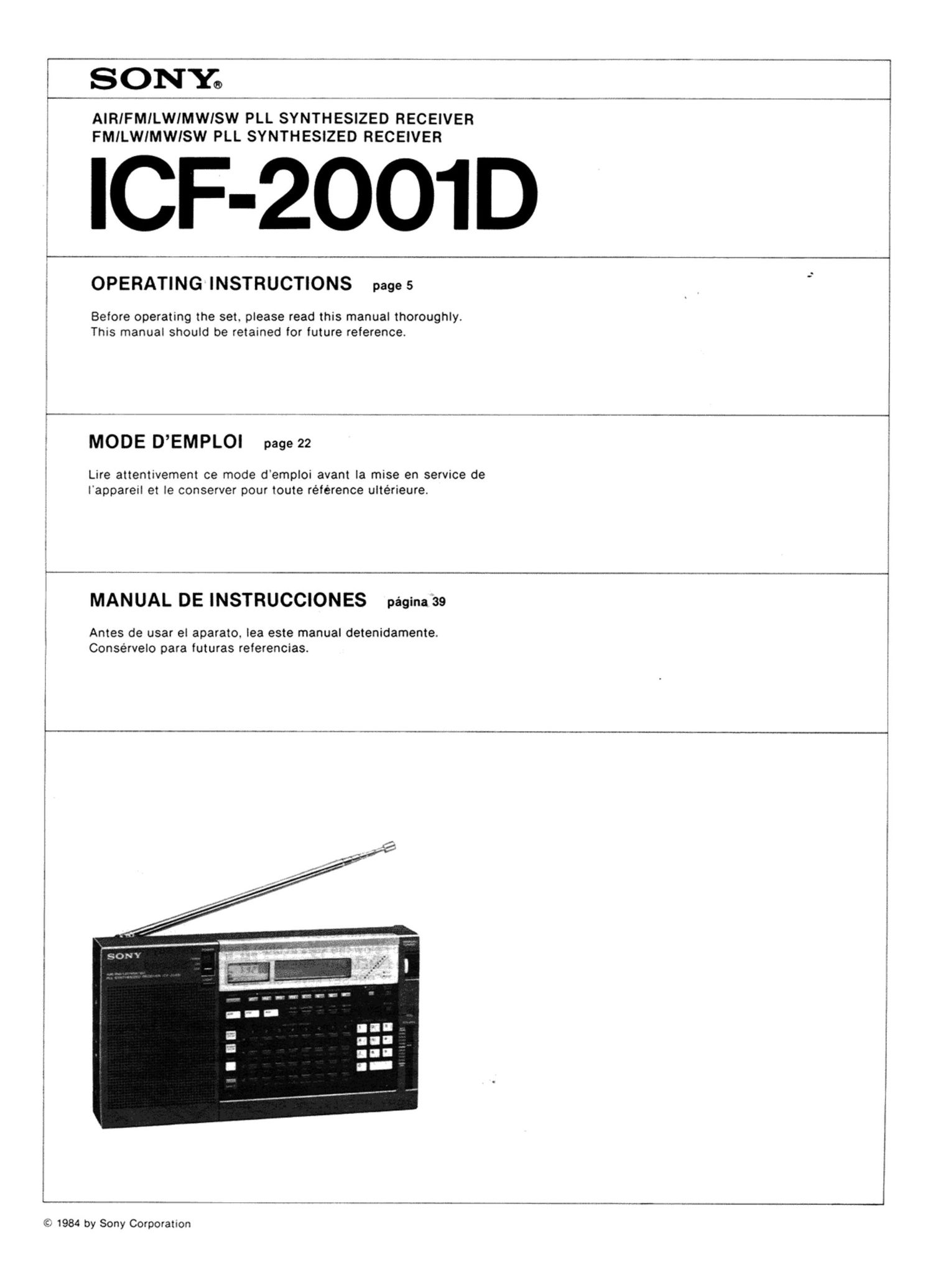 sony icf 2001 d owners manual