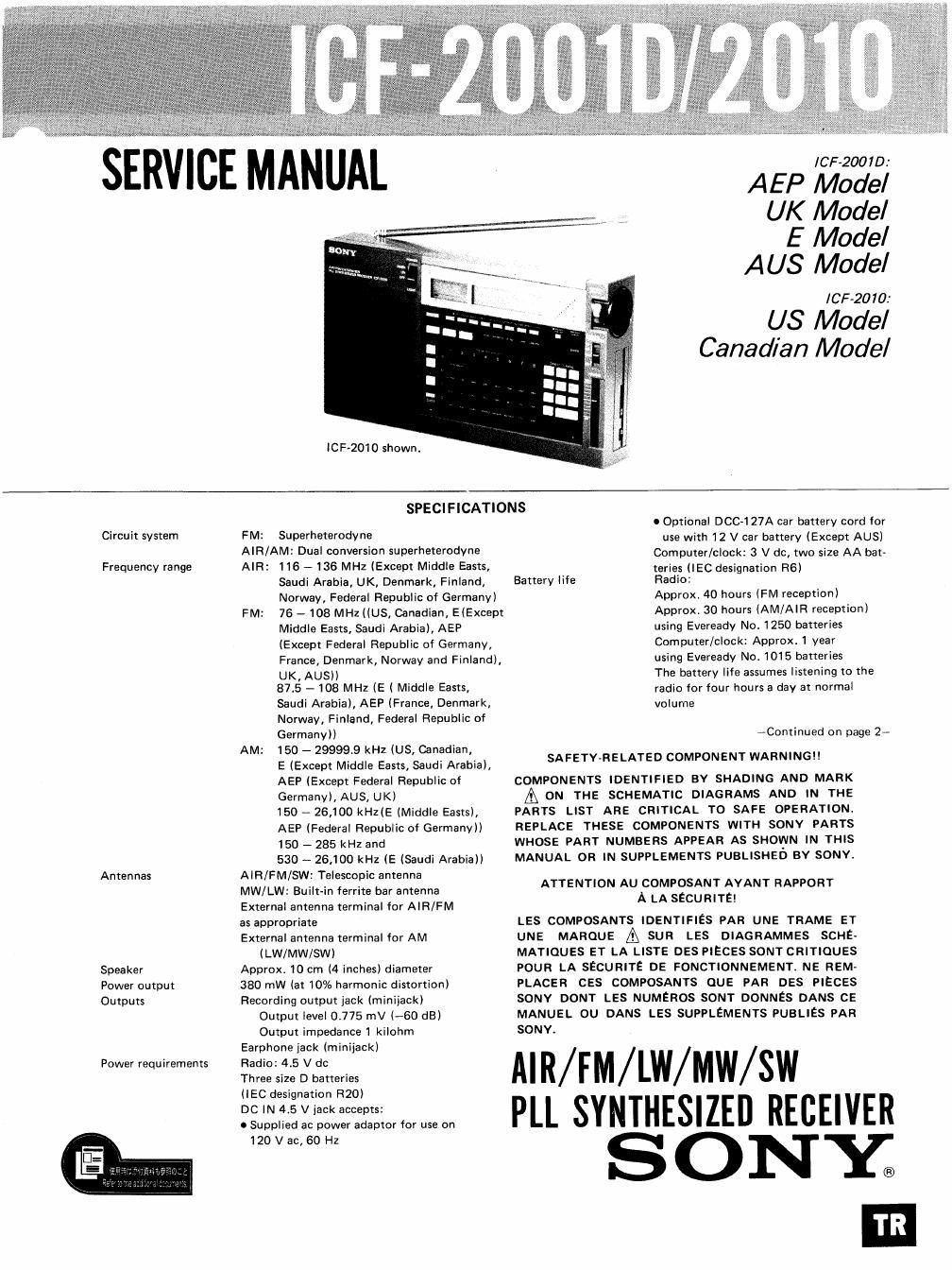 sony icf 2001 d service manual