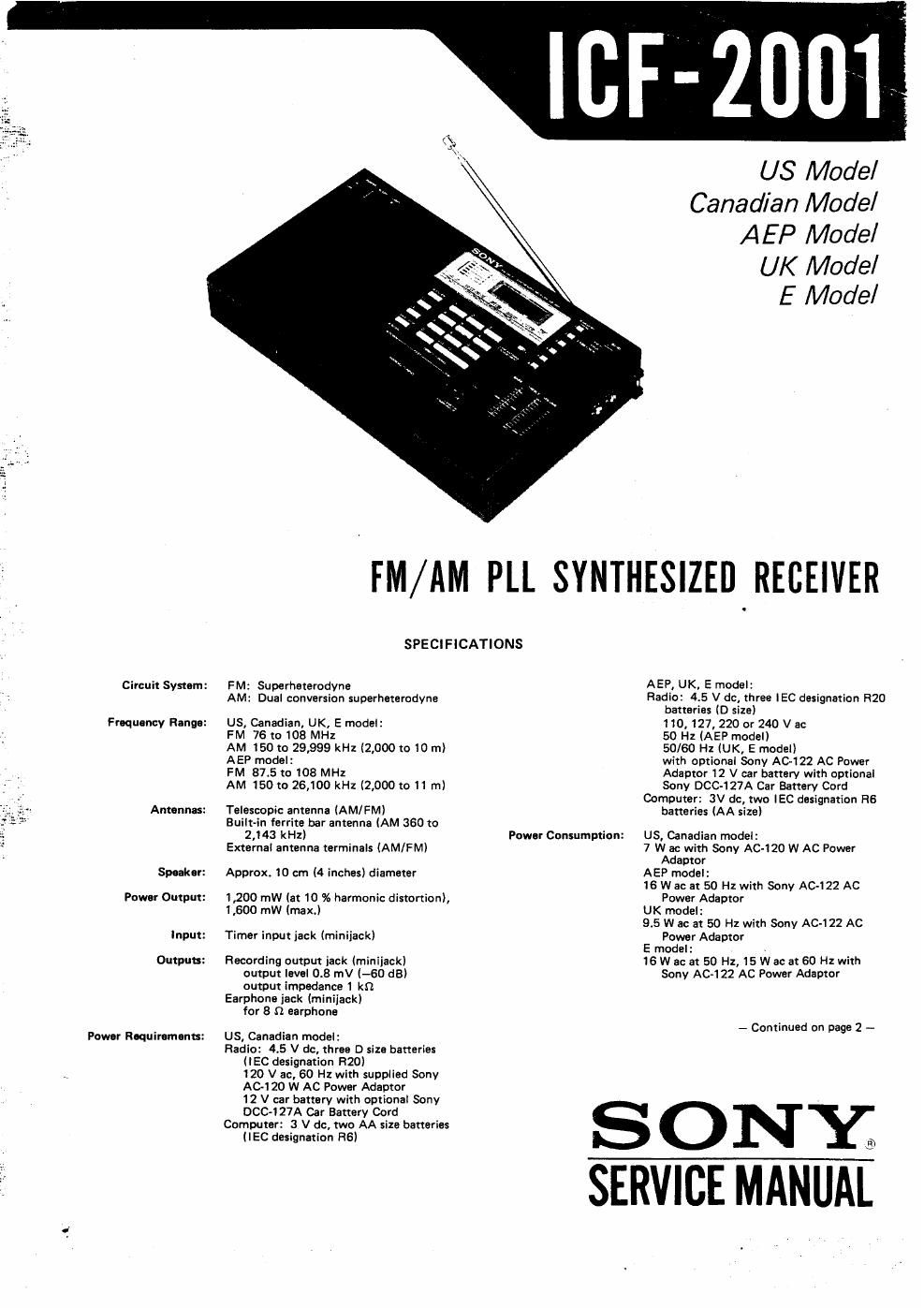 sony icf 2001 service manual