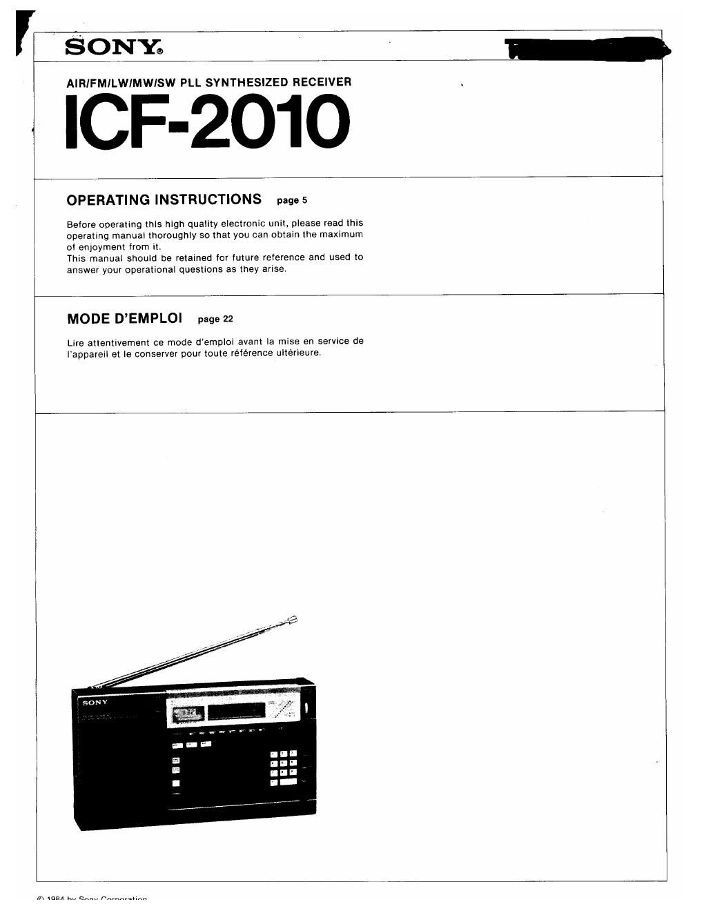 sony icf 2010 owners manual