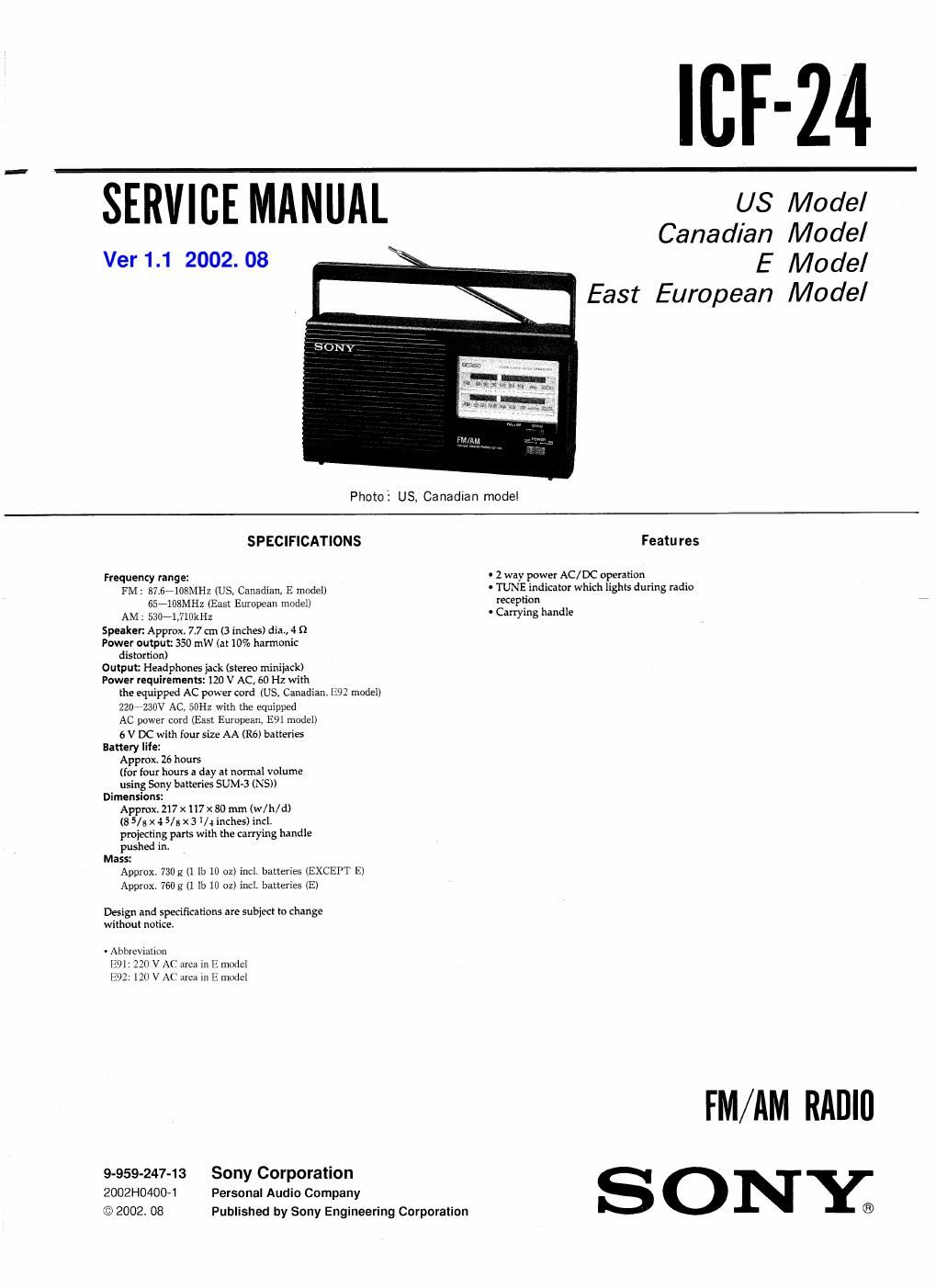 sony icf 24 service manual