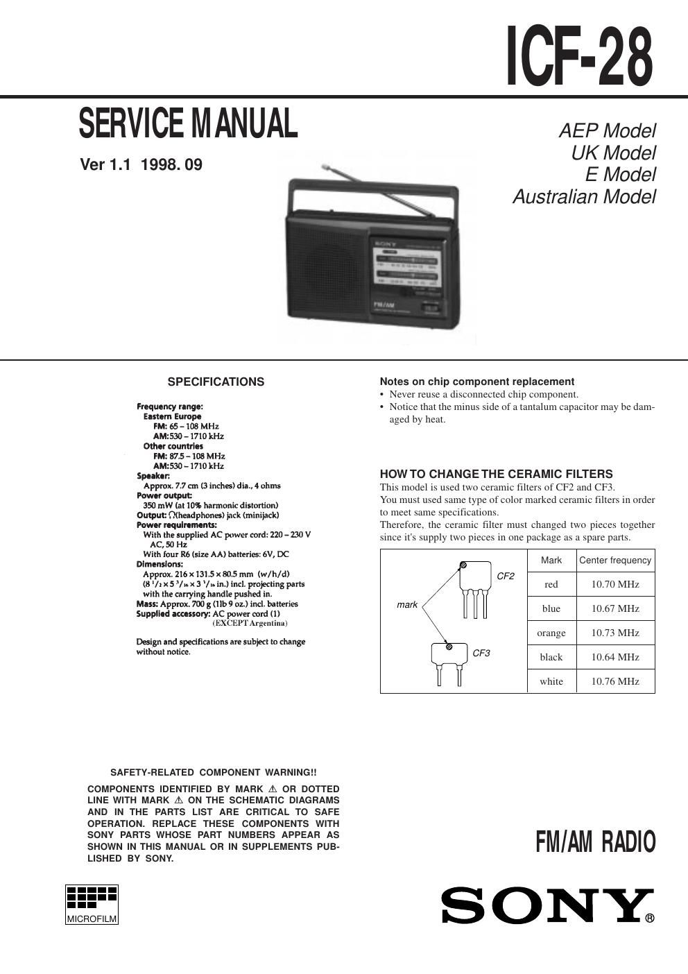 sony icf 28 service manual