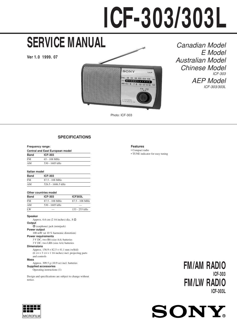 sony icf 303 service manual