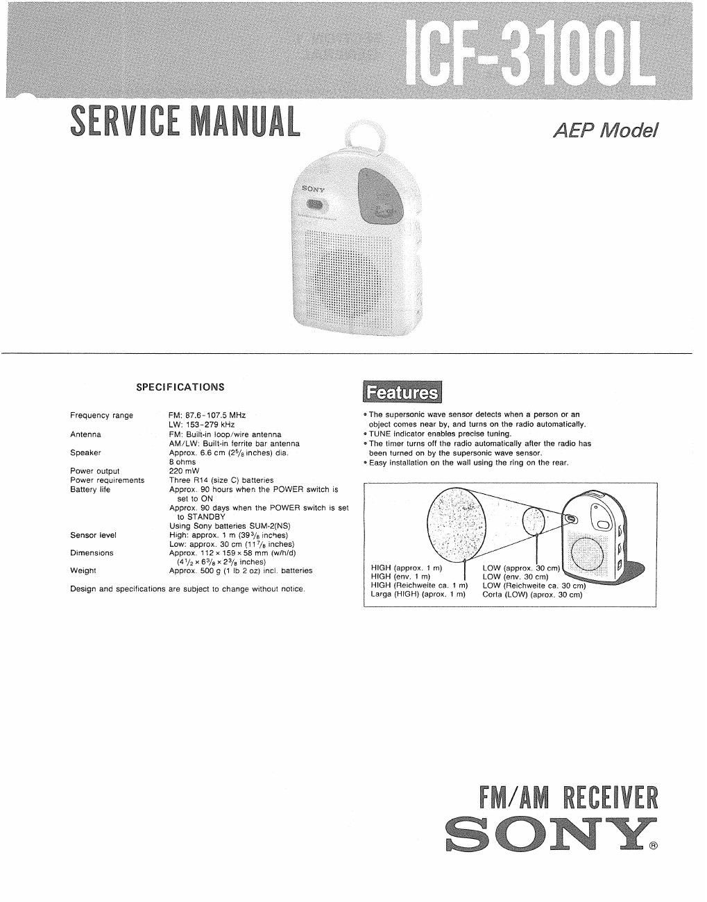 sony icf 3100 l service manual