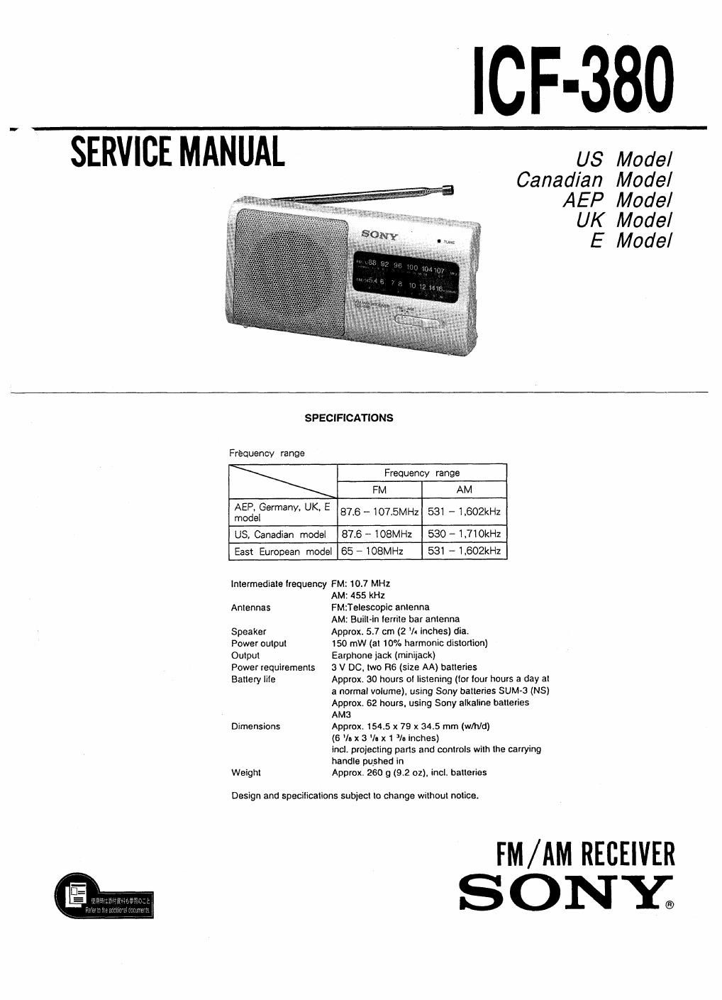 sony icf 380 service manual