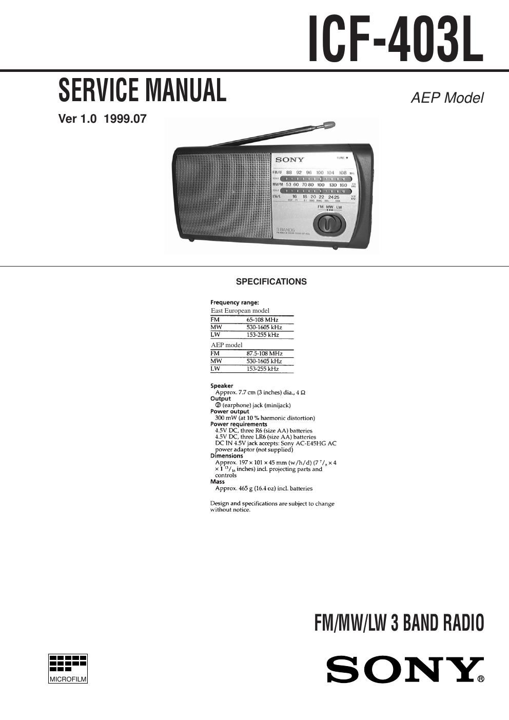 sony icf 403 l service manual